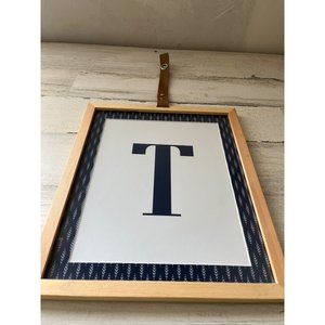 Matted and framed initial T with strap for hanging